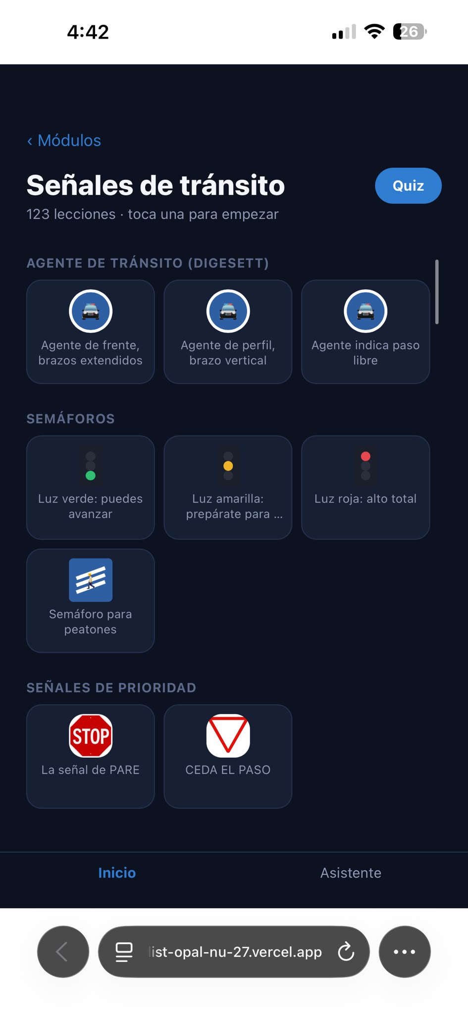 Catálogo de señales de tránsito en Educivia con señales reglamentarias y preventivas